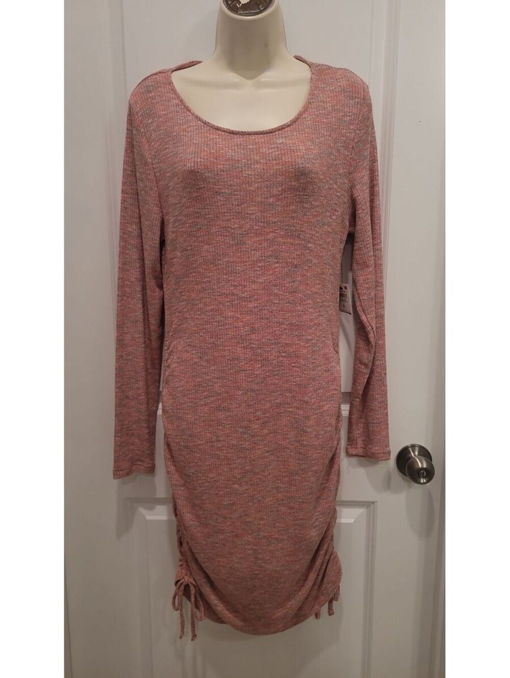 And Now This Women's Long Sleeve Ribbed Knit Dress with Side Drawstring Detail